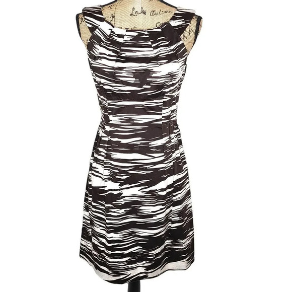 Calvin Klein Womens Pintuck Pencil Knee Length Dress Size Medium Brown Cream - Picture 1 of 12